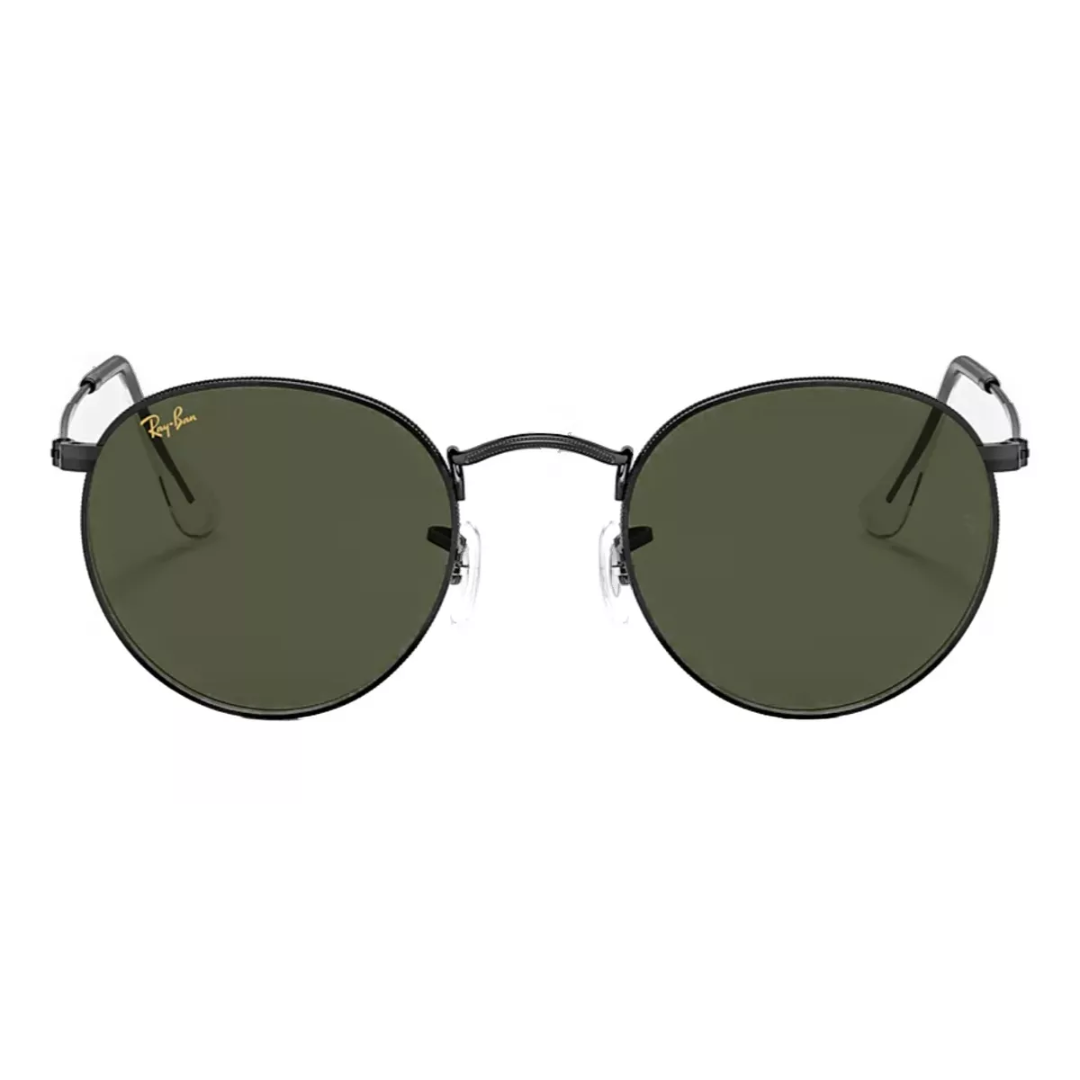 Diseño redondo vintage con marco metálico negro.