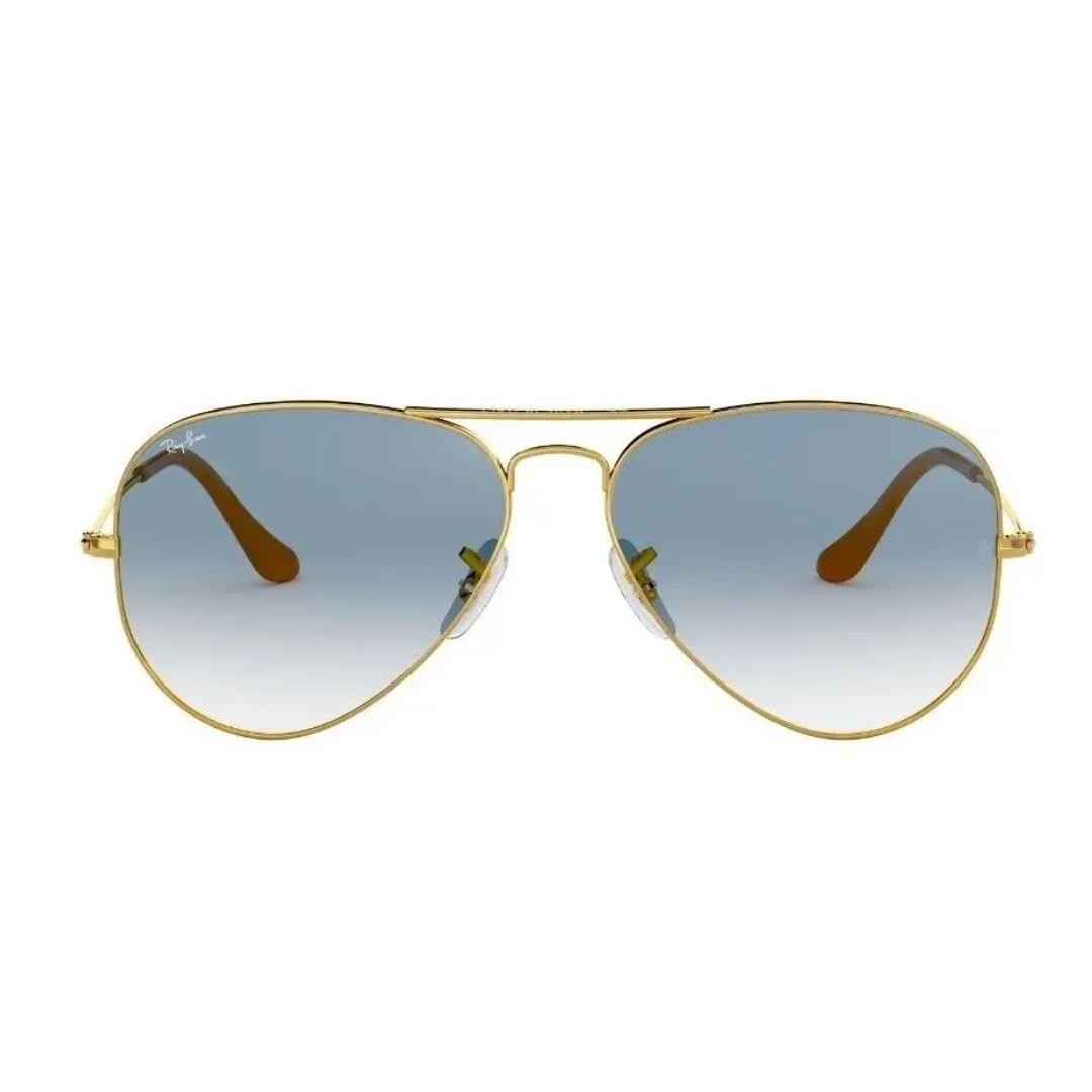 aviador clasico dorado con lentes celestes